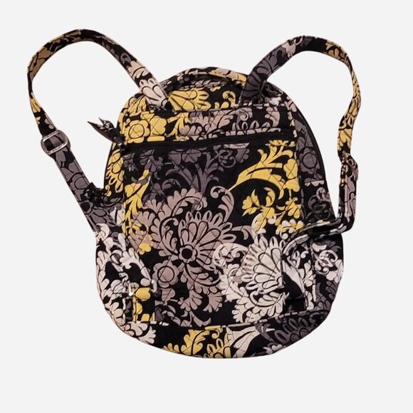 Vera Bradley Yellow and Black Paisley Print backpack with multiple pockets - Picture 2 of 6